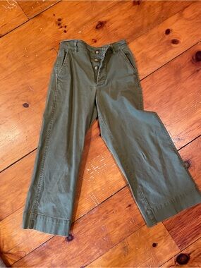 Madewell Olive Wide-Leg Button-Fly Cotton Pants